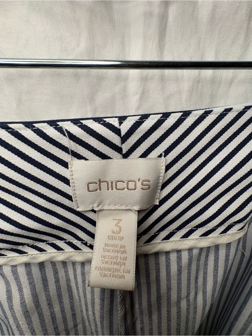 Chico's Navy and White Striped Capri Pants